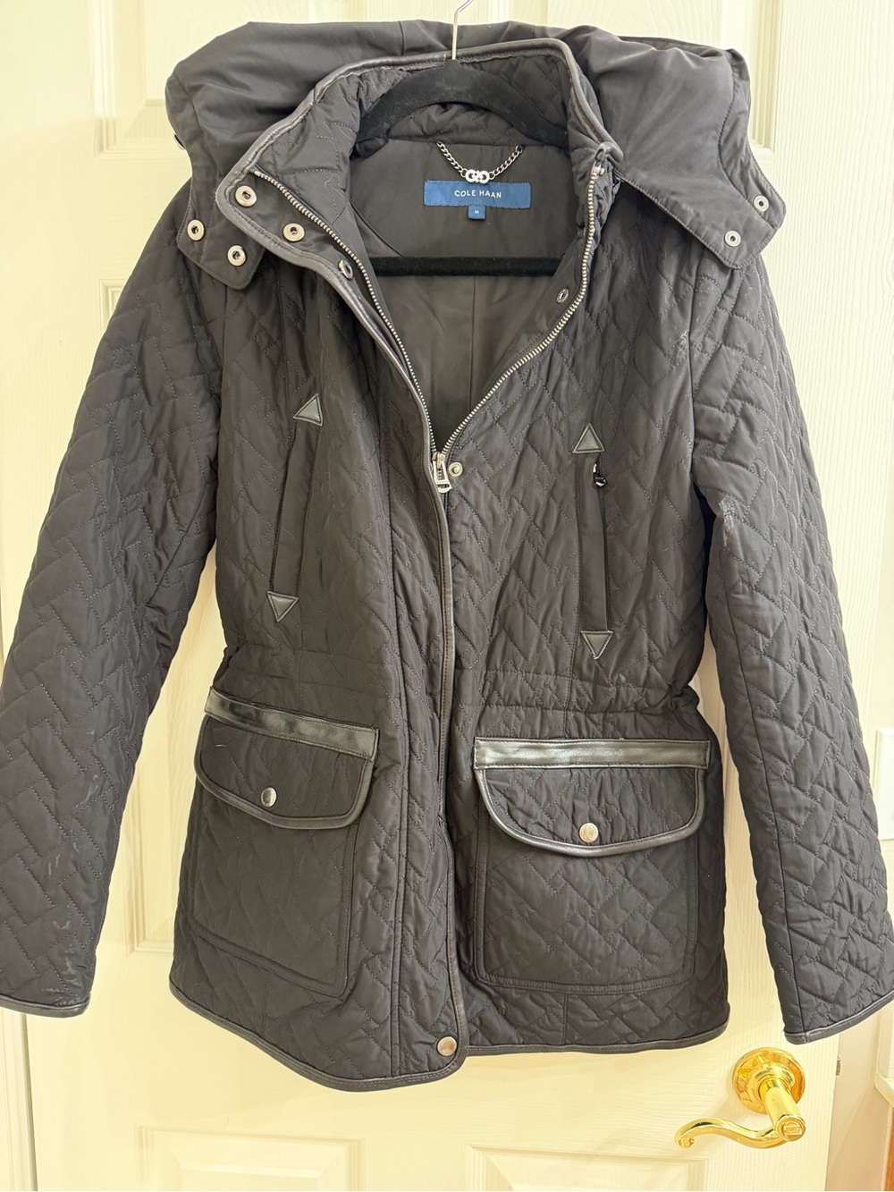 Cole Haan Quilted Hooded Utility Jacket - Black
